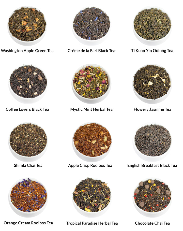 12 Tea Variety Pack | 200 Cups of Tea | Black, Green, Rooibos, Oolong | Tea Sampler