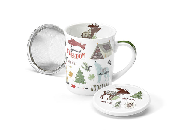 Woodland mug w/ lid and infuser | Tea gift camping cup